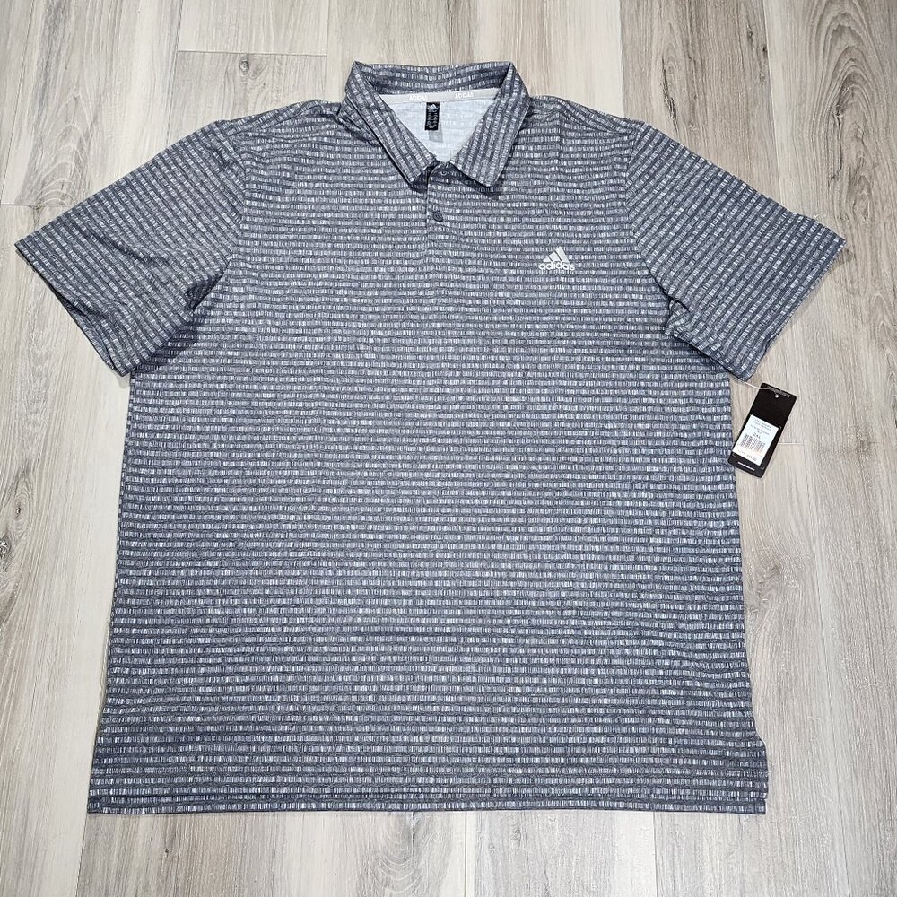 Adidas Polo Men's 2XL Gray Go To Stripe Short Sleeve New